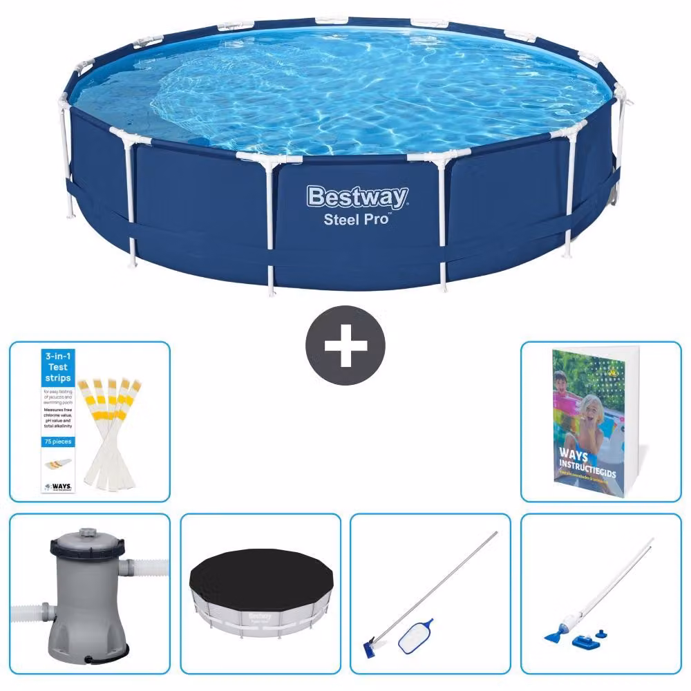 Piscina gonfiabile Bestway Steel Pro, rotonda, dimensioni 396x84 cm, composta da 5 parti, modello S257