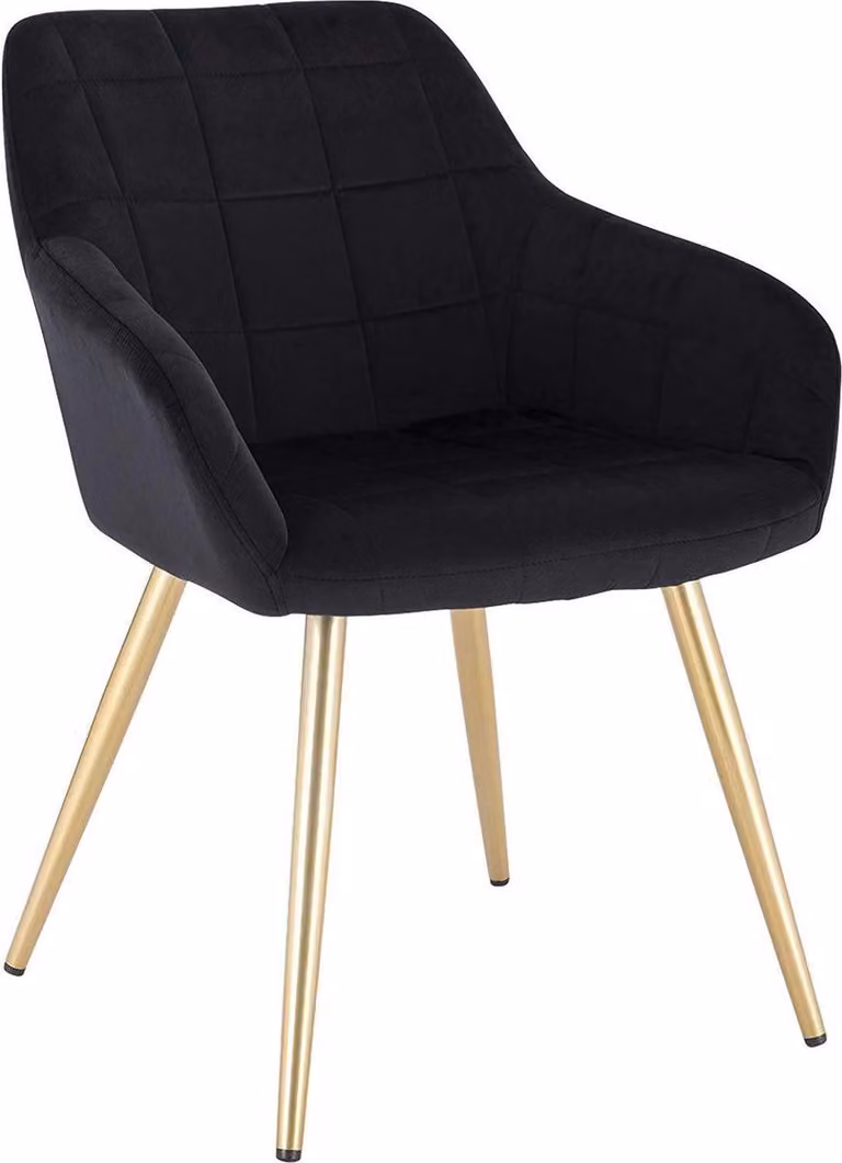 Happyment Stoel Ziva – Sedia da pranzo – Velluto nero – Gambe in metallo dorato – 1 pezzo – Altezza seduta 47 cm – Deluxe