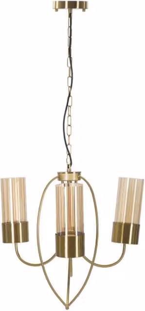 Lampadario Versailles 3 luci in ferro dorato e vetro ambrato O 60 cm