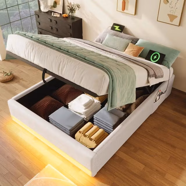 letto imbottito lino beige 90 x 200 cm