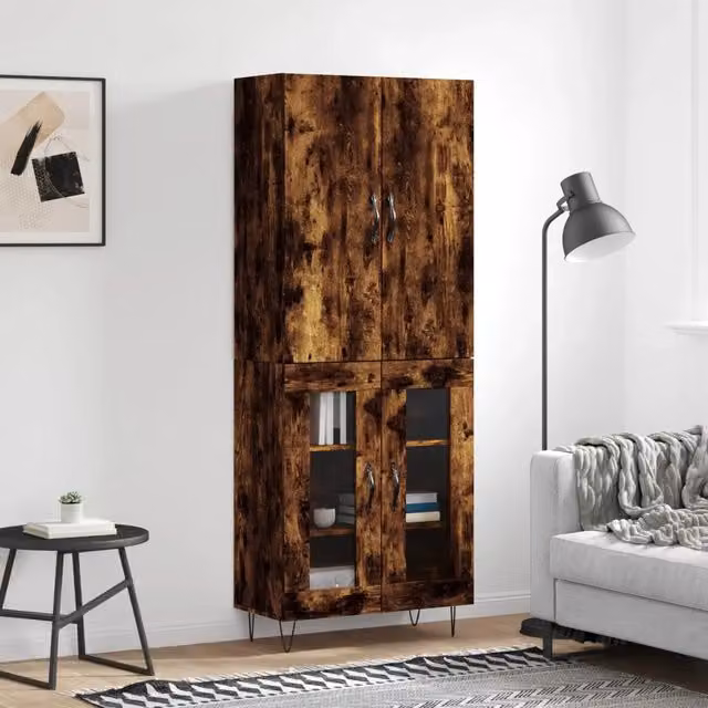 Credenza moderna vidaXL in legno rovere e metallo, colore marrone, L: 69,5 cm, P: 34 cm, H: 180 cm – 1