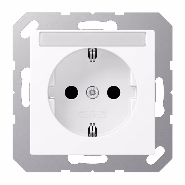 Presa Jung SCHUKO, 16 A 250 V ~, con etichetta, protezione integrata contro il contatto accidentale, materiale termoplastico verniciato, serie A, bianco neve opaco A1520BFKINAWWM