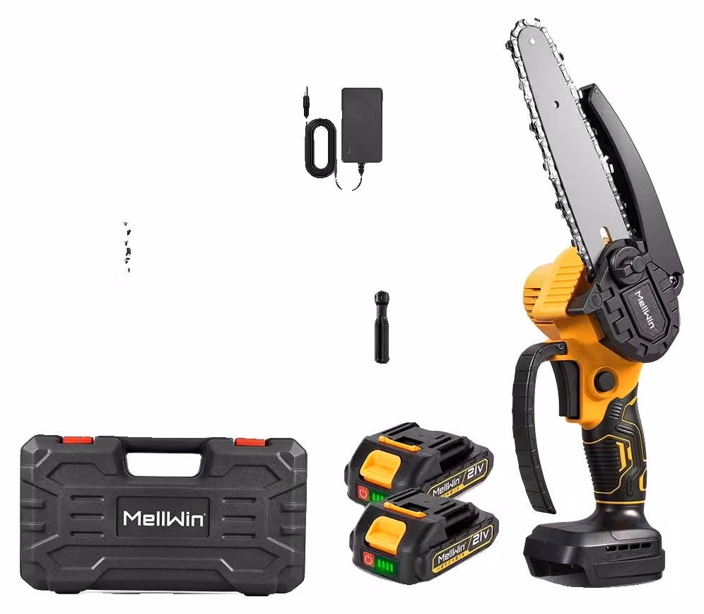 Motosega elettrica a batteria, catena da 6 pollici, potente motore brushless, set di 2 batterie