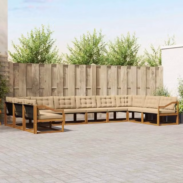 Set di divani da esterno 10 pz Naturale e Beige 3369900