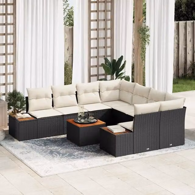 Set Divano da Giardino 9 pz Nero Poly Rattan 3356722