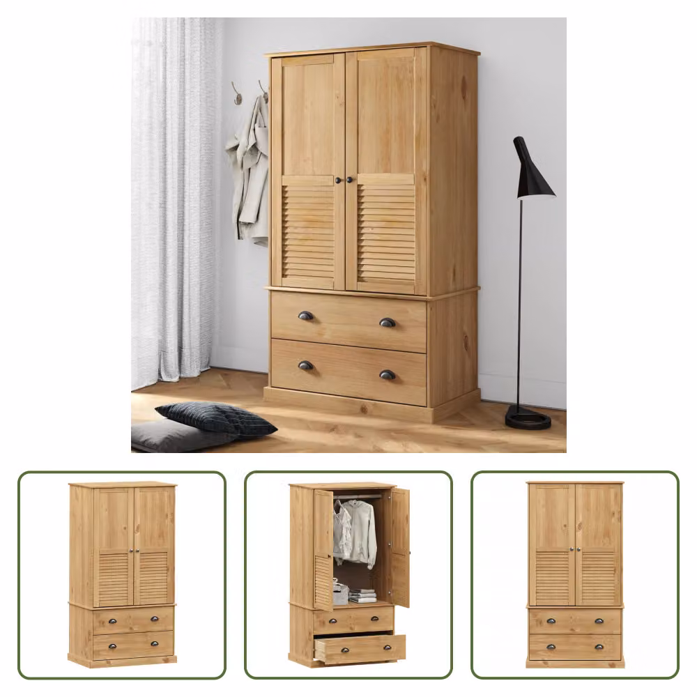 The Living Store armadio VIGO 90x55x176 cm in legno di pino massiccio