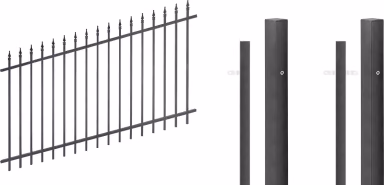 Alberts 511562 Kit completo per recinzioni a picchetto, regolabile per pavimentazione, colore nero opaco, altezza 100 cm, lunghezza 10 metri