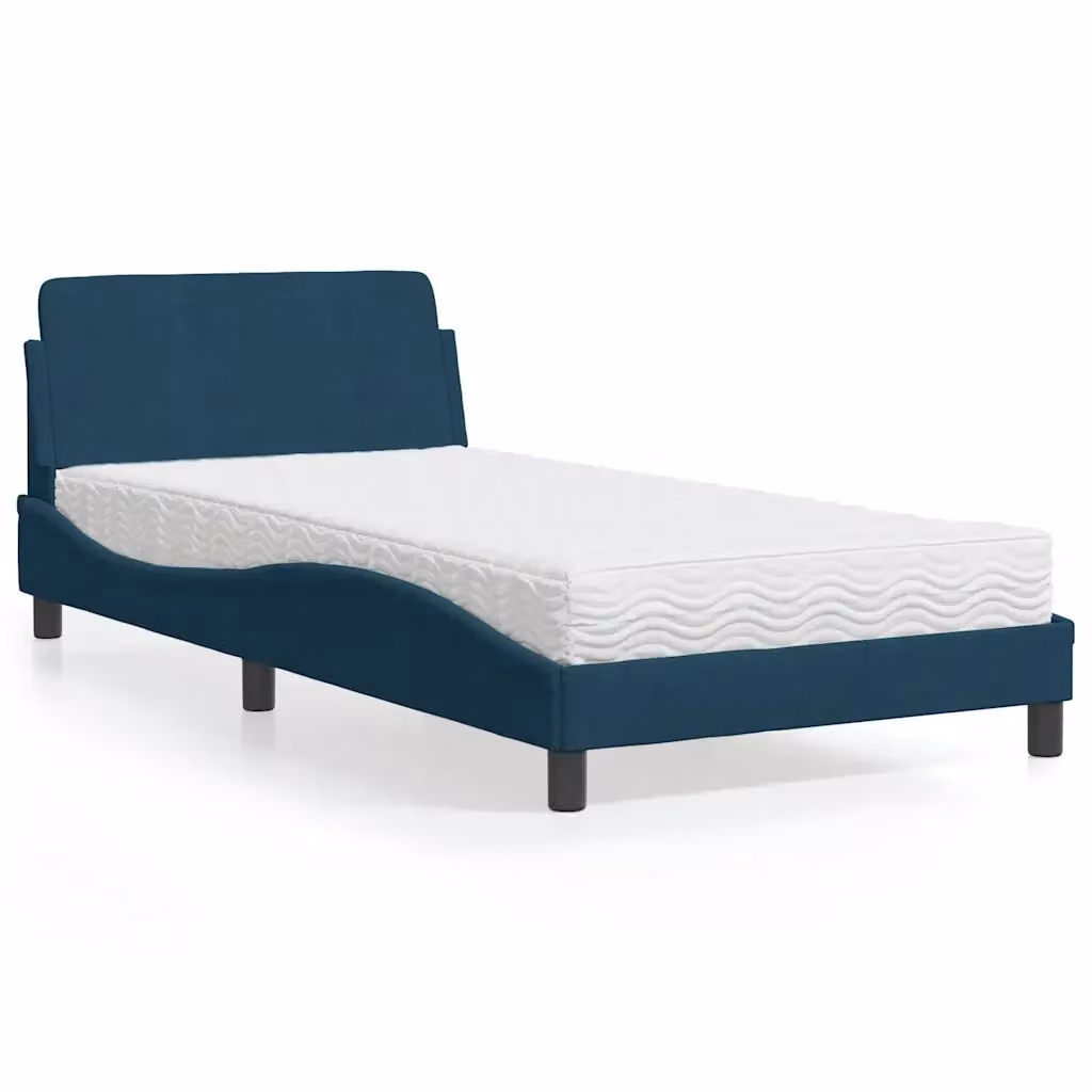 Letto con Materasso Dover Blu vidaXL in Velluto, L/P/H: 100 x 200 x 218 cm – 2