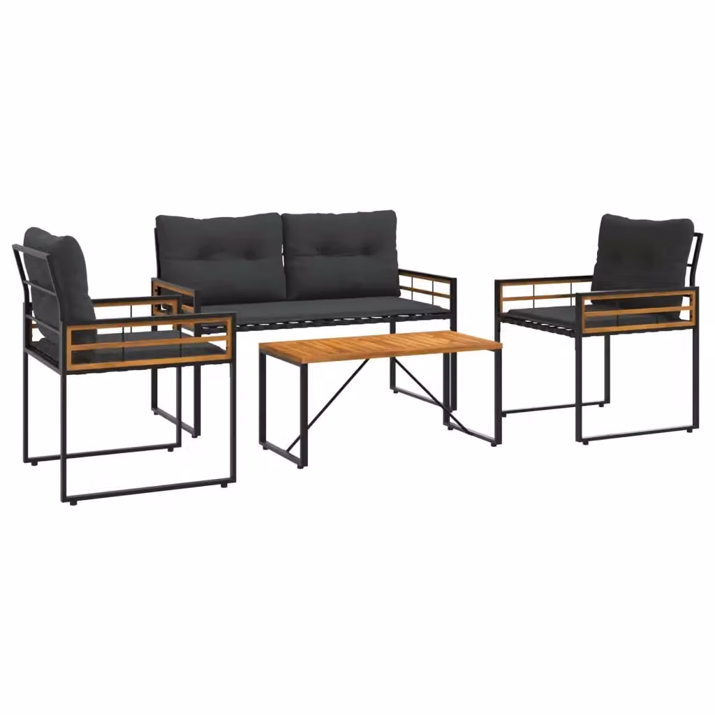 Set di mobili da esterno vidaXL 4 pezzi in legno di acacia e metallo, colore grigio e nero – 2