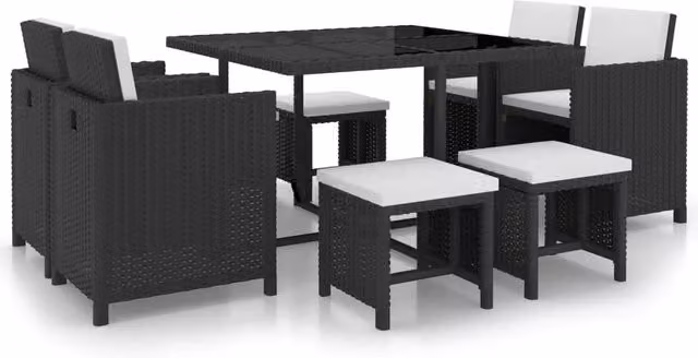 Set di mobili da giardino Outsunny in resina intrecciata nera con 9 pezzi e cuscini – 1