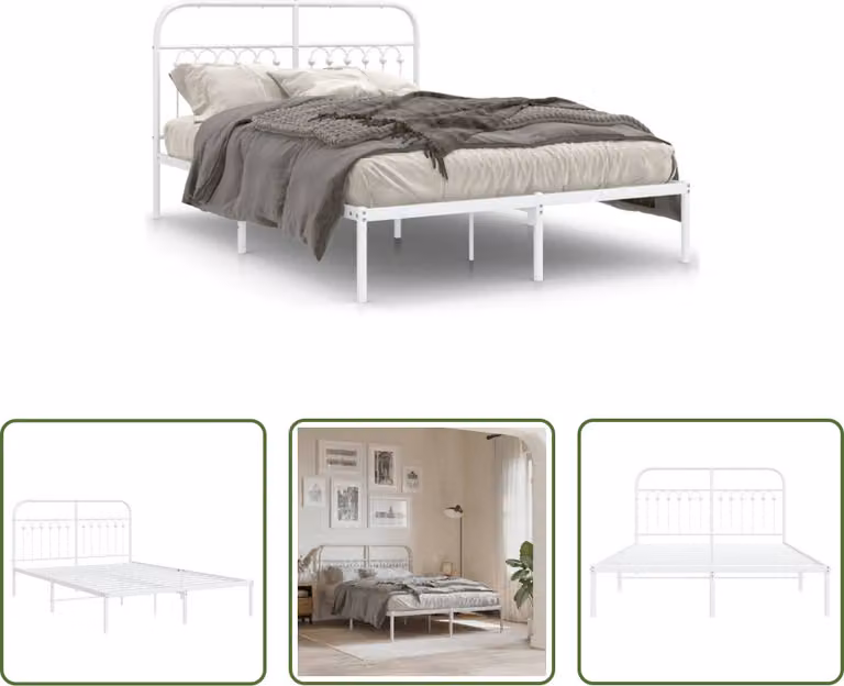 The Living Store Struttura letto con testiera in metallo bianco 140x190 cm