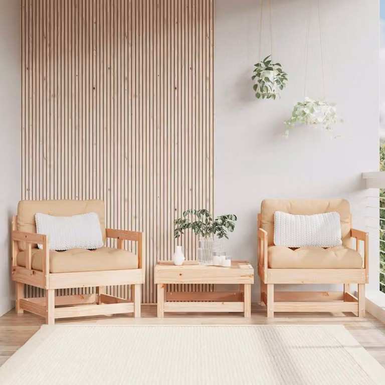 Set di 2 sedie da giardino vidaXL in legno di pino con cuscini beige e marroni