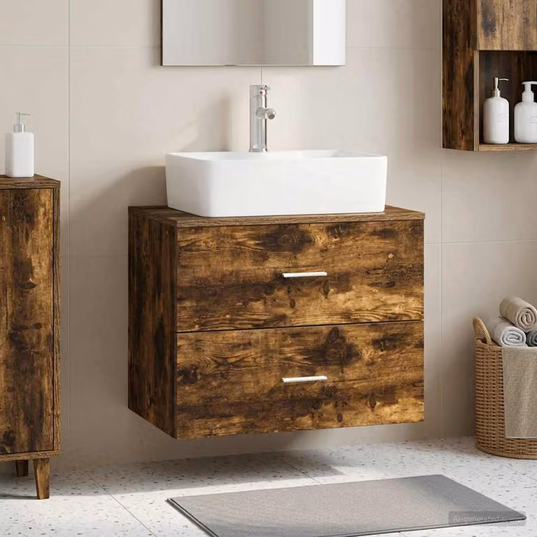 Mobile da bagno sospeso vidaXL in rovere fumo con cassetti e ante, L: 62,5 cm, P: 44,5 cm, H: 50 cm