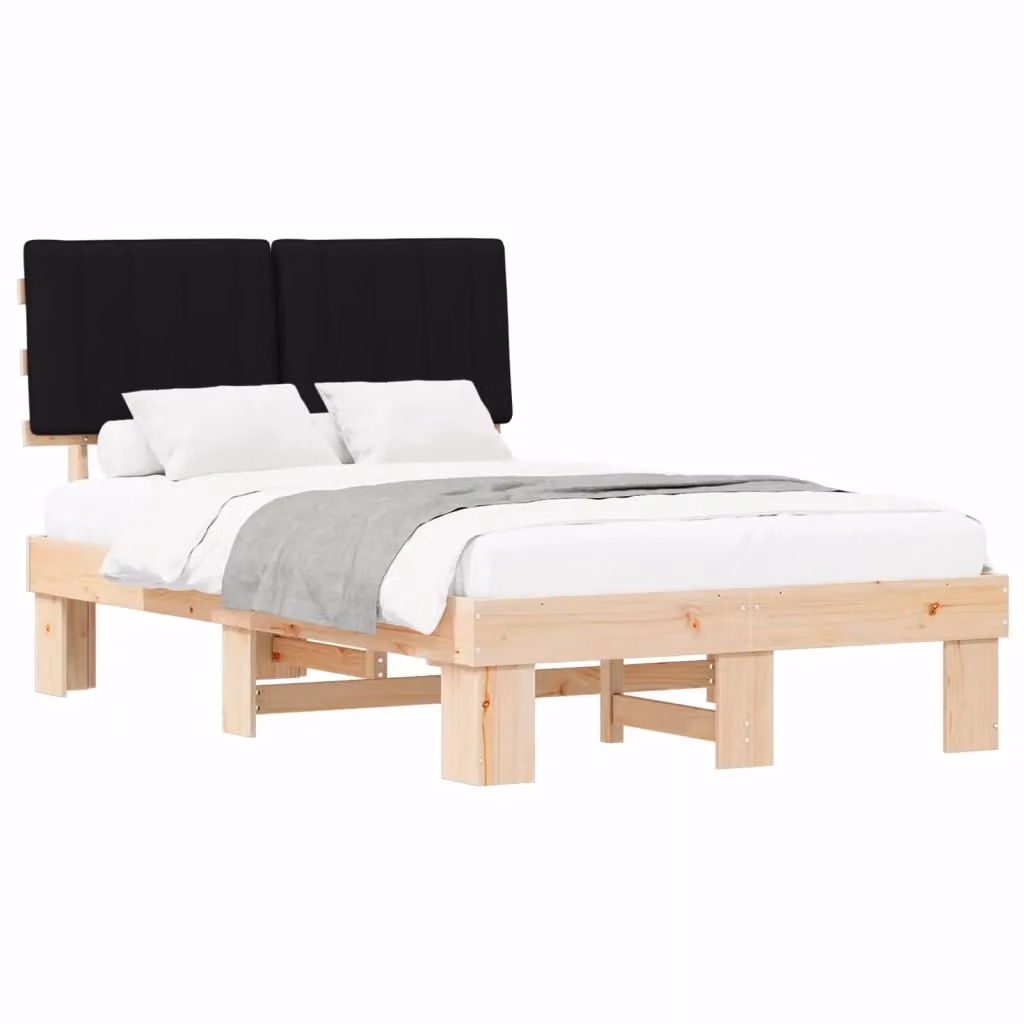 Letto moderno vidaXL in pino massello con testiera rivestita in tessuto nero L 120 x P 200 cm – 2