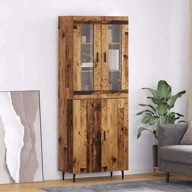 Set di 2 credenze moderne vidaXL in legno e metallo color marrone L: 69,5 cm, P: 34 cm, H: 180 cm