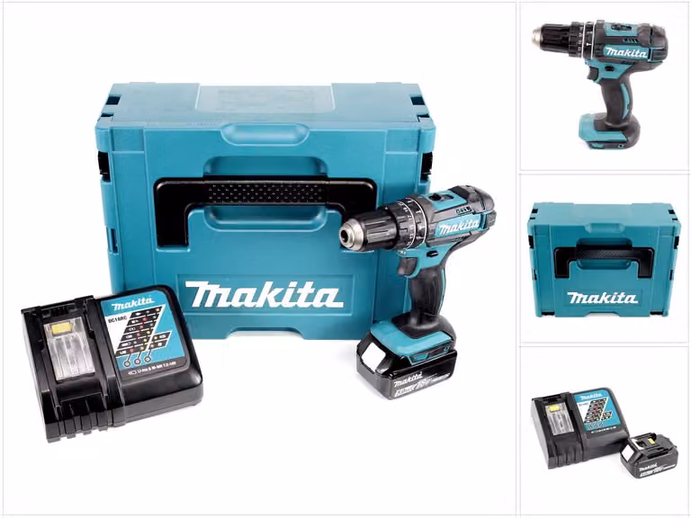 Trapano a percussione a batteria Makita DHP 482 RT1J 18V 62Nm in Makpac + 1x batteria 5,0 Ah + caricabatterie