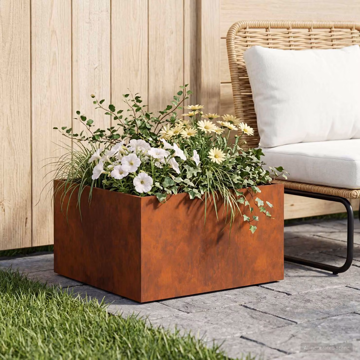 Vaso da giardino vidaXL in acciaio Corten color marrone L: 40 cm, P: 40 cm, H: 30 cm
