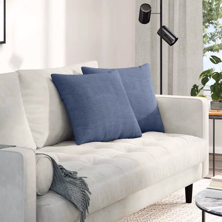 Set di 2 cuscini da divano quadrati vidaXL in tessuto a coste blu, L 45 cm x P 45 cm x H 45 cm