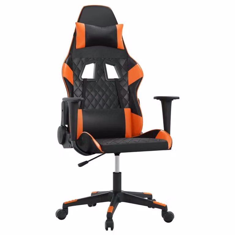 Sedia da Gaming Massaggiante Nero e Arancione in Pelle finta