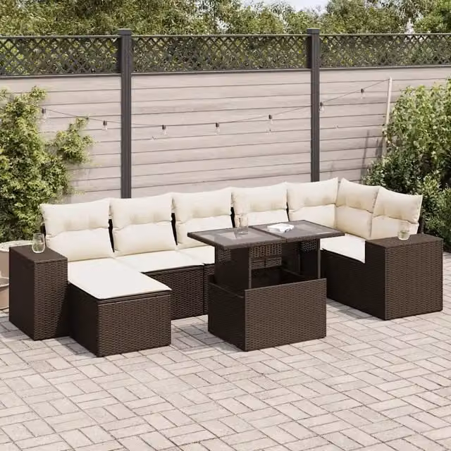 Set Divani da Giardino 8 pz con Cuscini Marrone in Polyrattan 3326844