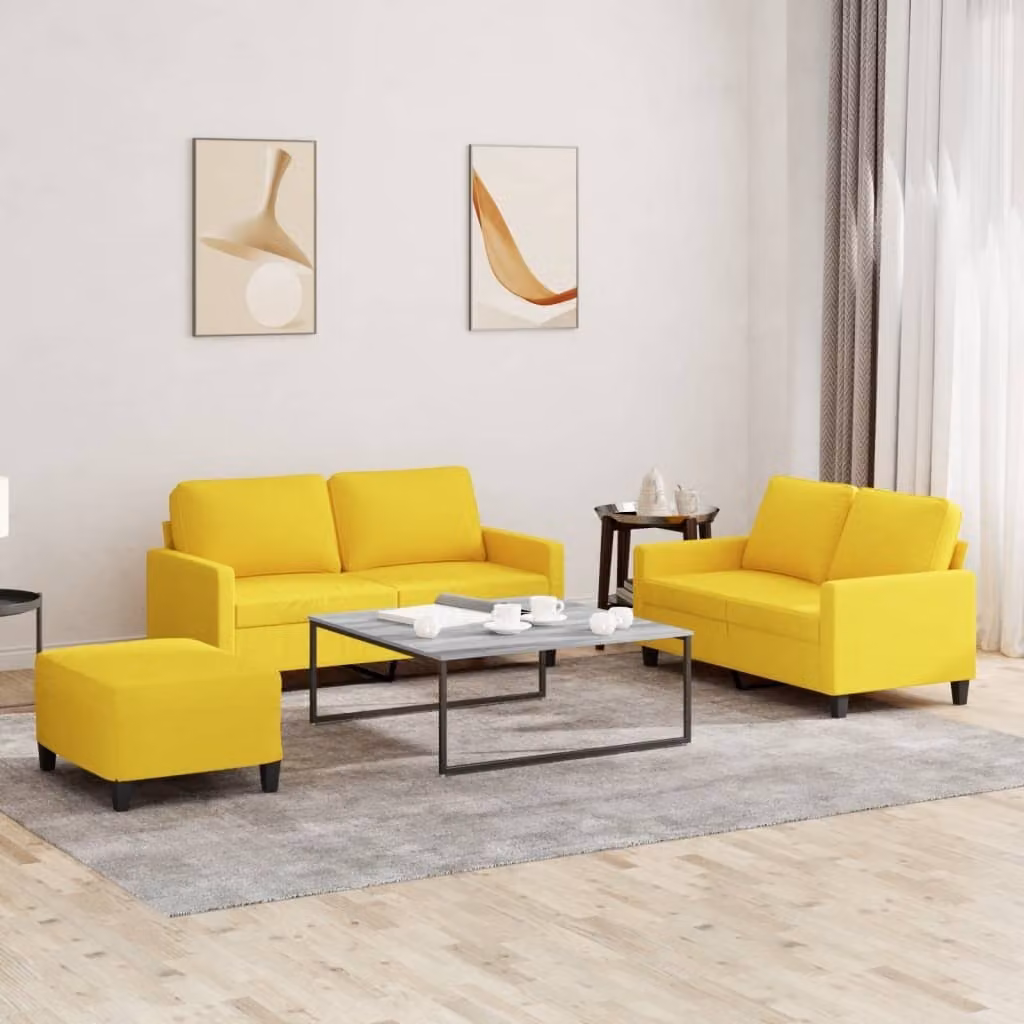 Maison Exclusive - Set divano a 3 pezzi con cuscini in tessuto giallo chiaro