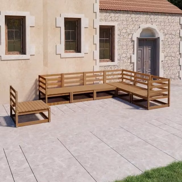 Set Salotto da Giardino 7pz Marrone Ambra Legno Massello Pino 3075767