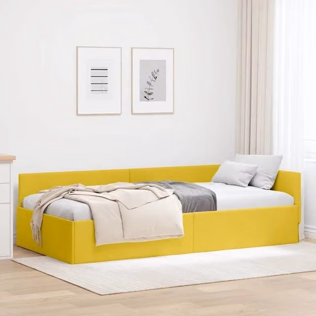 Cornice del letto ad angolo Giallo 90 x 200 cm Velluto 42016087