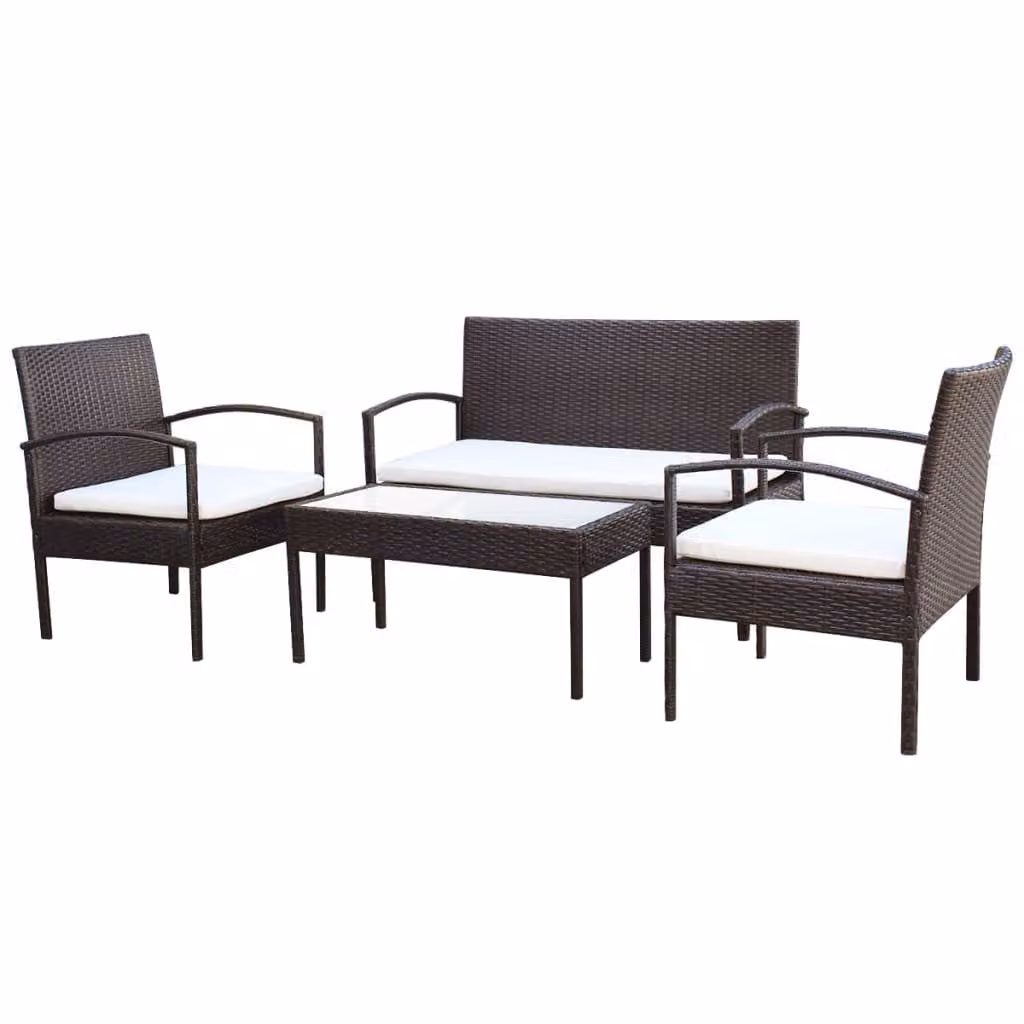 vidaXL Set da salotto da giardino 4 pezzi con cuscini in rattan marrone