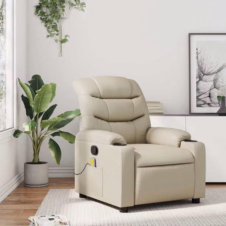 vidaXL Poltrona Relax Reclinabile in Similpelle Beige con Braccioli e Regolazione Manuale