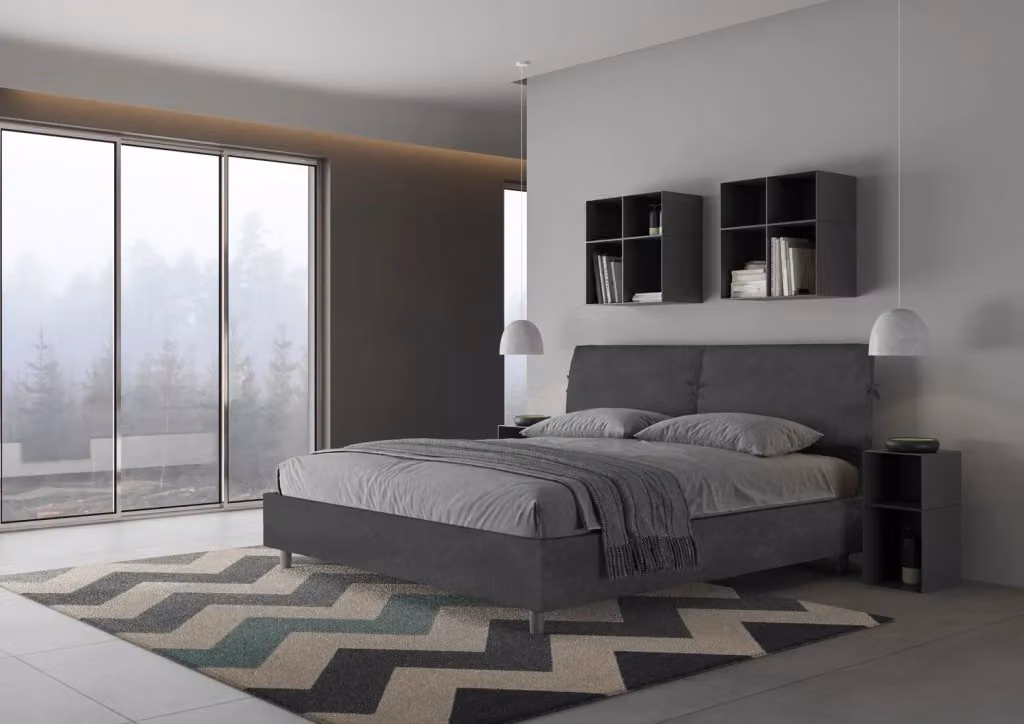 Letto matrimoniale king size BS COM con rete imbottita in microfibra grigio L: 180 cm, P: 210 cm – 2