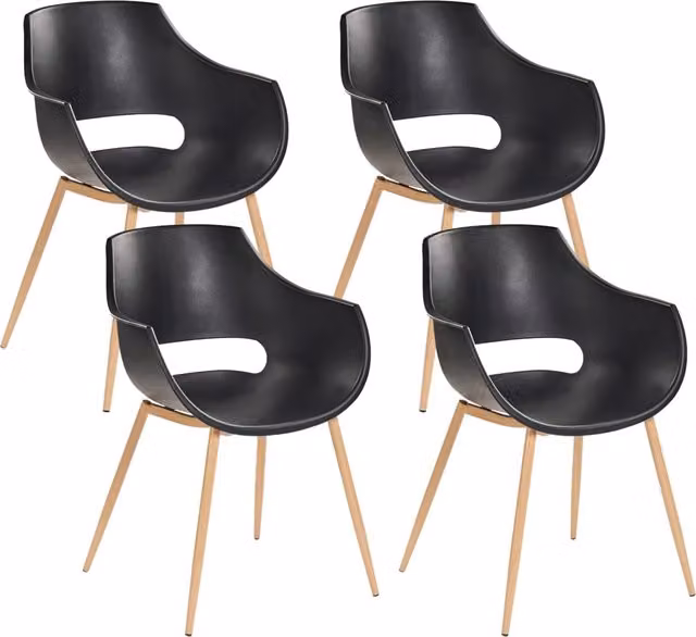 Set di 4 sedie da pranzo Nero Seduta sintetica Gambe in metallo Seduta moderna semplice e minimalista