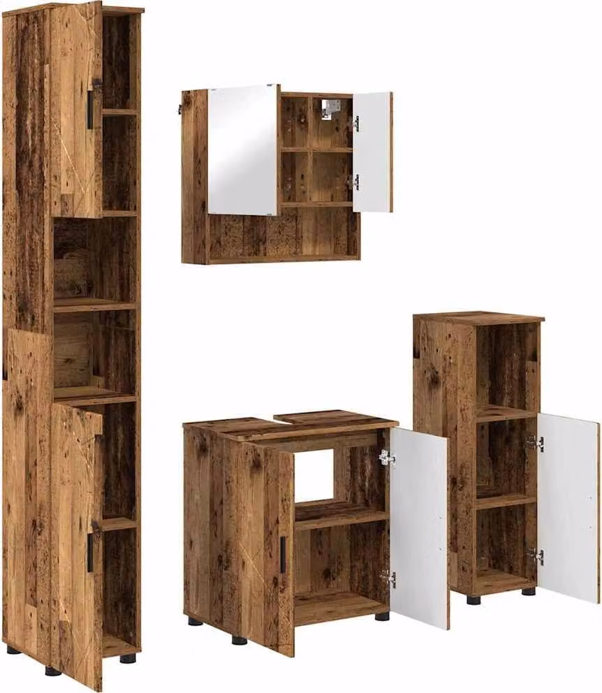 Set di mobili per il bagno con porta 4 pcs Legno vecchio