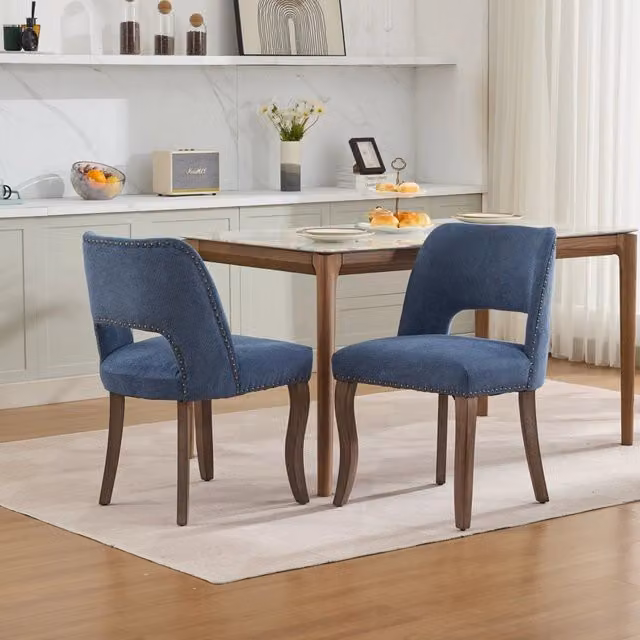 Set di 2 sedie da pranzo MINIMAL in legno con seduta imbottita in tessuto blu