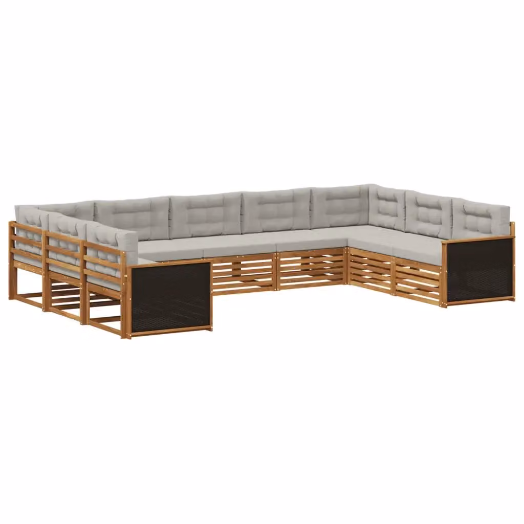 Set di divani da esterno a forma di U vidaXL in legno di acacia con cuscini beige e grigio – 2