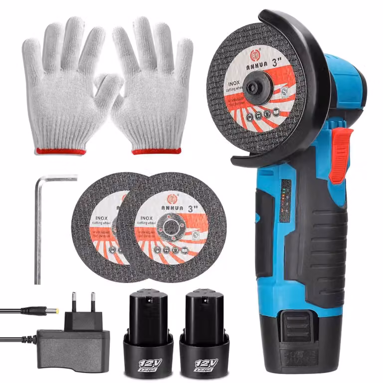 Smerigliatrice angolare compatta - 12 V - Senza fili - 19.500 giri/min - 2 batterie - Funzione lucidatura - Modello A