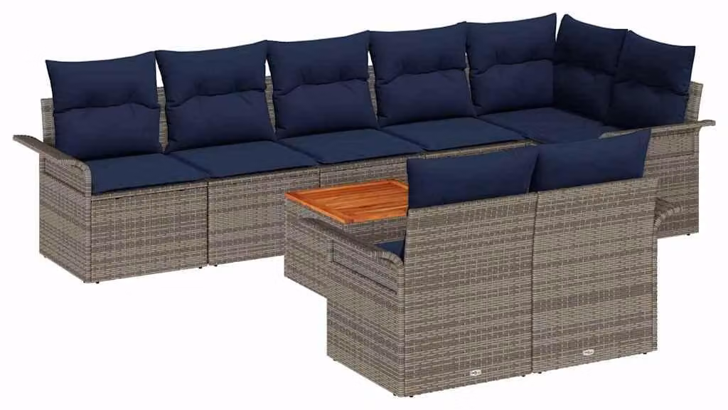 Set Divano da Giardino con cuscino 9 pcs Grigio polyrattan