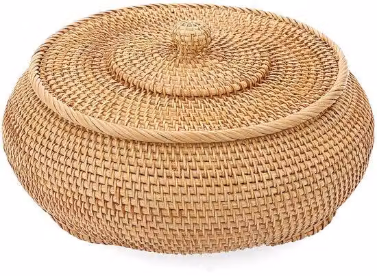 Cesto portaoggetti in rattan con coperchio per soggiorno e sala da pranzo