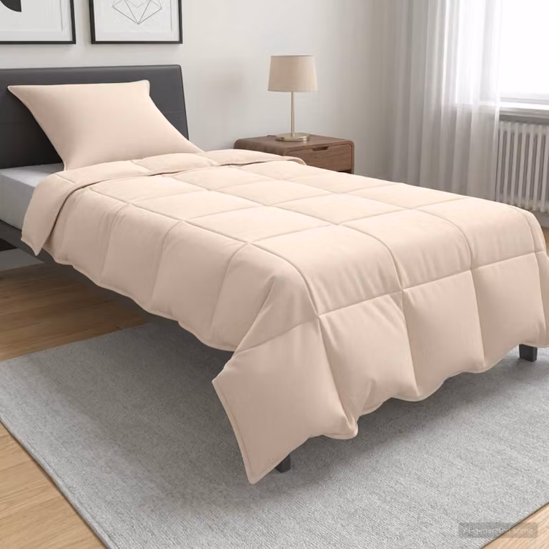 Set di 2 piumoni vidaXL per tutte le stagioni in cotone e fibra di kapok, beige, L: 155 cm x P: 200 cm