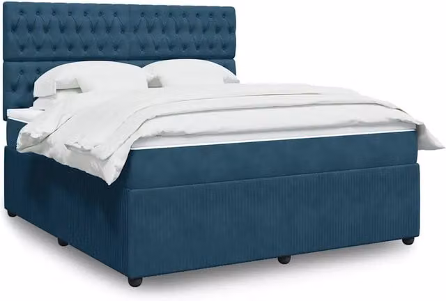 Letto moderno vidaXL con materasso ibrido blu e bianco in velluto L/P: 180 x 200 cm