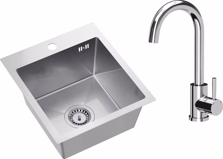 VBChome Lavello in acciaio inox con rubinetto 40 x 45 cm Lavello in acciaio inox spazzolato da incasso con foro per rubinetto Lavello da cucina in acciaio inox Lavello a vasca grande scarico Siphon Lavello in acciaio inox spazzolato con rubinetto