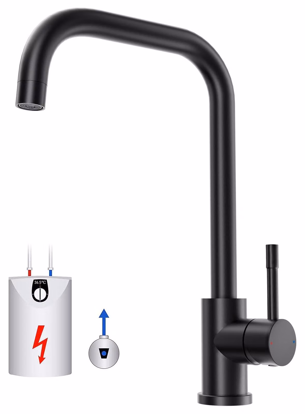 Solidchoice - Rubinetto da cucina nero a bassa pressione con 3 attacchi