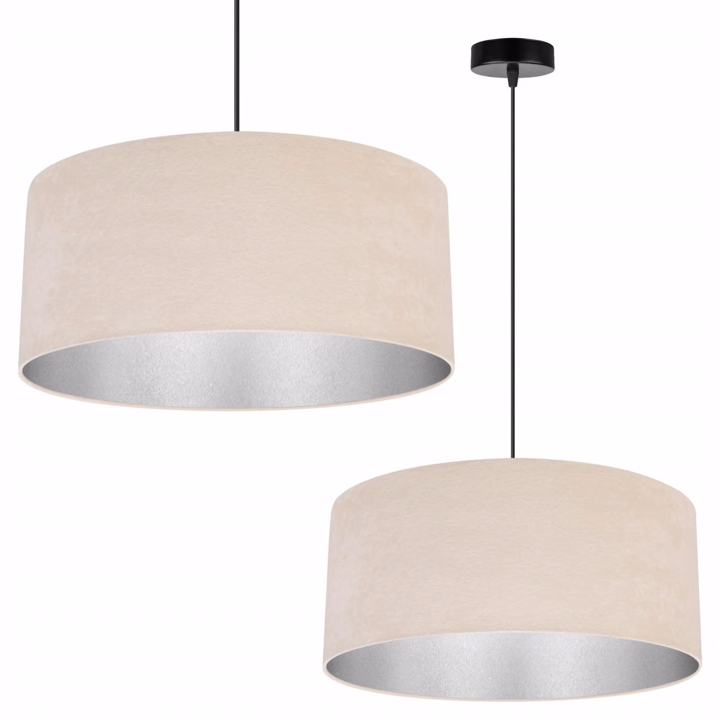 Lampada a sospensione, lampadario da soffitto, cromo, paralume in velluto