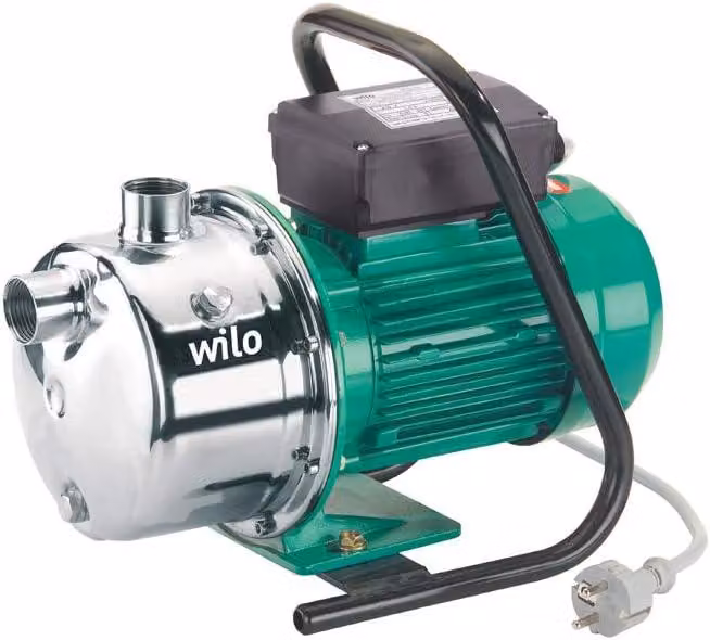 - Pompa per giardino autoadescante WJ 203, ideale per l'approvvigionamento idrico da pozzi, cisterne e serbatoi di raccolta dell'acqua piovana, con una portata di 5000 litri/ora e una pressione di 4,2 bar, alimentazione 750W