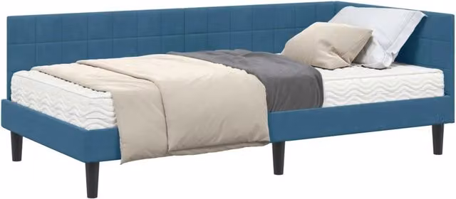 Letto singolo | Letto per adulti | Struttura Letto Angolare con Materasso 2 pcs Blu Velluto