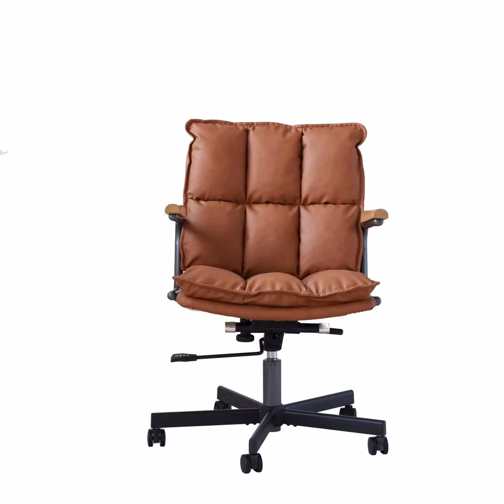 Sedia da ufficio ergonomica moderna in similpelle marrone con altezza regolabile, rotazione a 360° e braccioli – 2