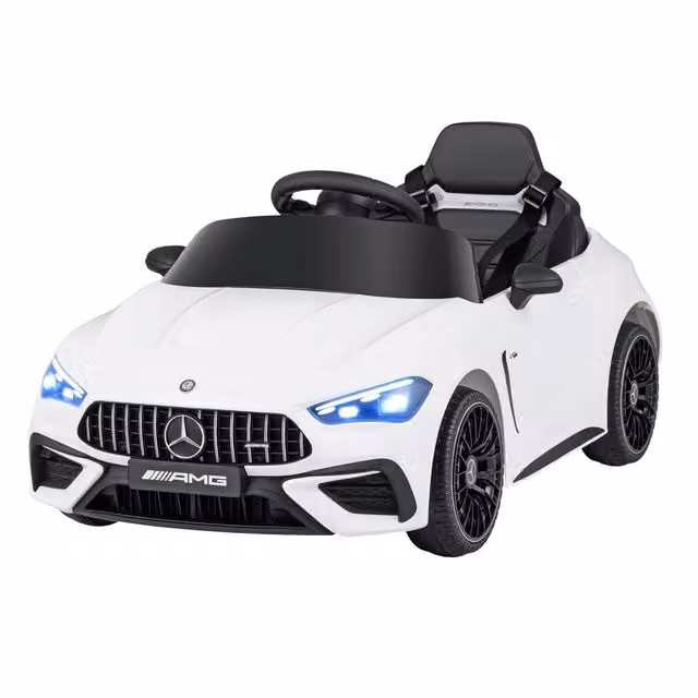 Auto elettrica per bambini a 12v per bambini 3+ anni fari led musica e clacson, Macchina giocattolo con telecomando 2,4g Bianco