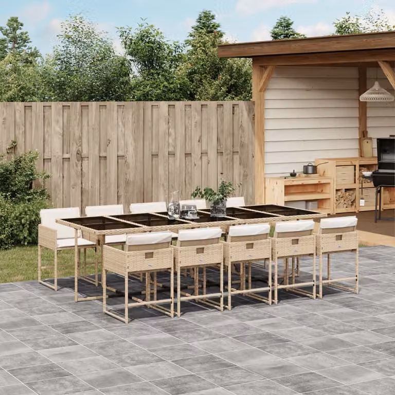 vidaXL Set da Pranzo da Giardino 11 pz in Polyrattan con Cuscini Beige e Piano in Vetro