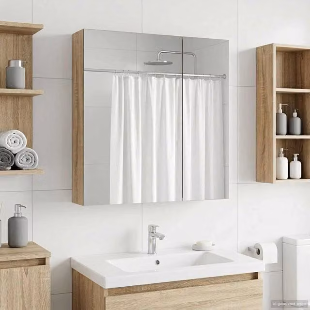 Mobiletto da bagno moderno vidaXL con specchio e ripiani interni, colore marrone, L/P/H: 60 x 14,5 x 70 cm