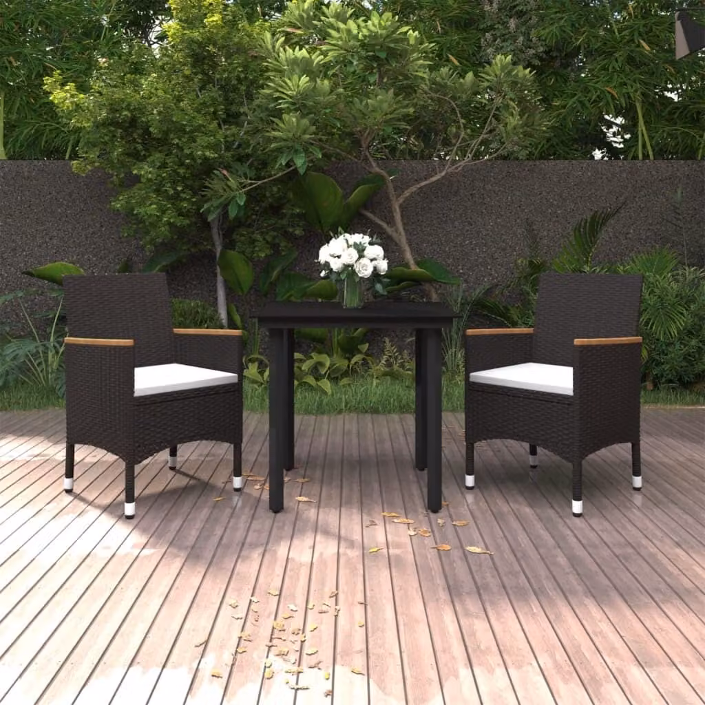 Maison Exclusive - Set da pranzo da giardino a 3 pezzi con cuscini in rattan sintetico e vetro
