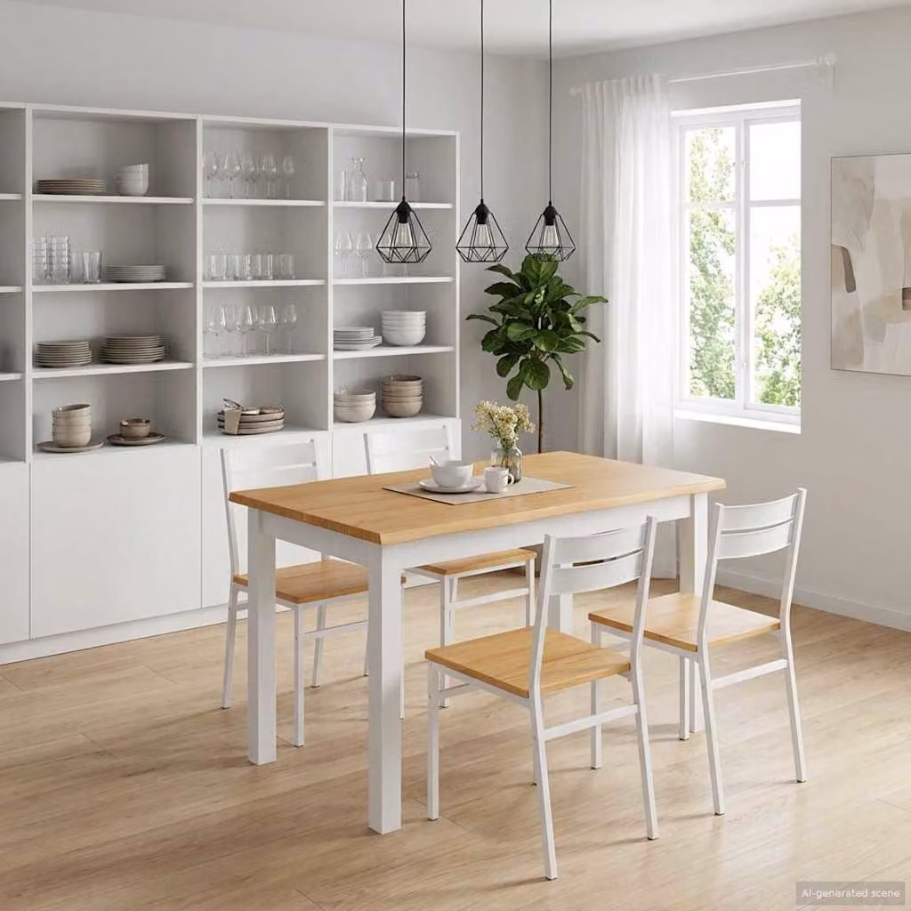 vidaXL Tavolo da pranzo EKAI in legno di pino bianco e nero, stile industriale, rettangolare L: 112 cm, P: 70 cm, H: 76,5 cm